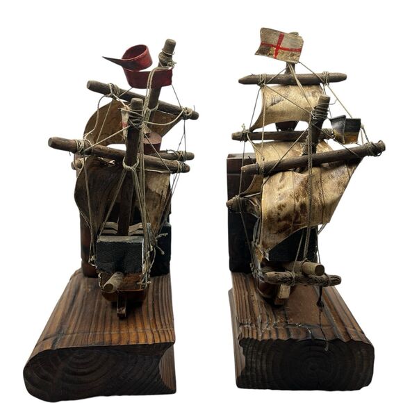 Bookends Pirate Ship Spanish Wood Handcrafted In Spain Galleons Madera De Aliso - Picture 4 of 12